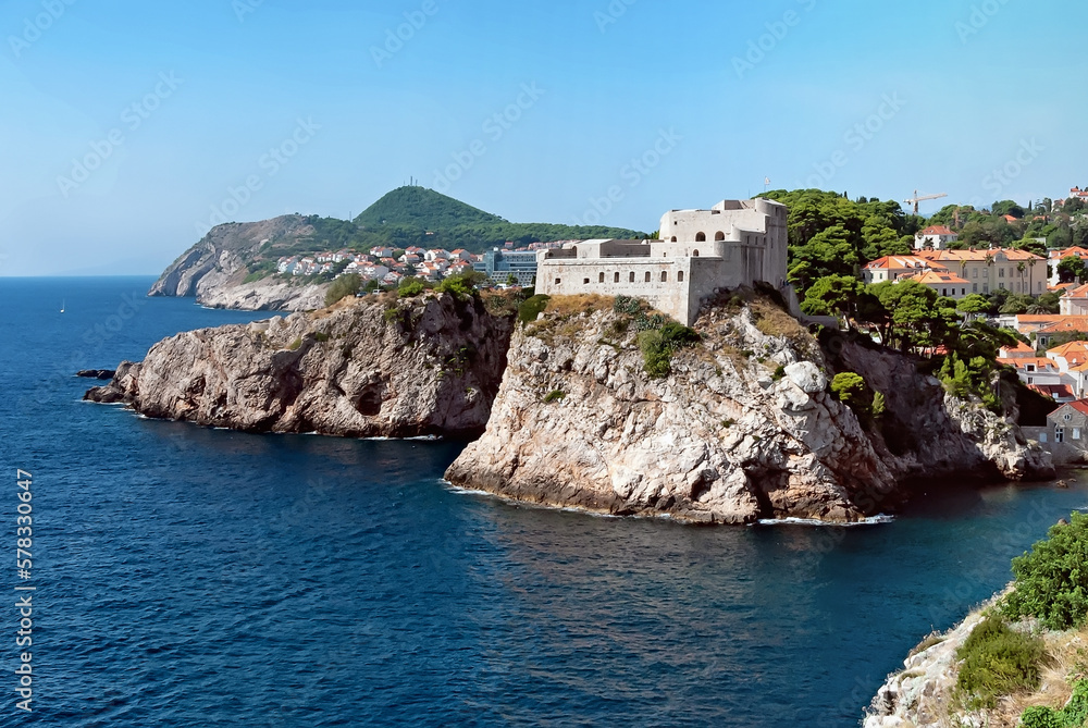 View from the city wall of Old Town to medieval fortress Lovrijenac, Dubrovnik, Croatia