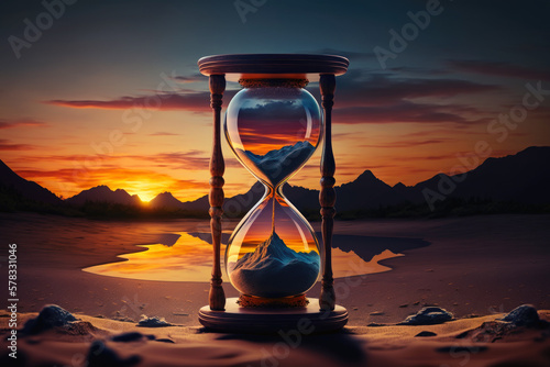 Beauty Unfolds As The Sun Sets Watch The Hourglass Ticking Away Time. Generative AI
