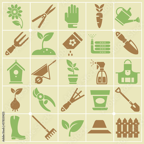 Set of Square Shaped Gardening Vector Icons