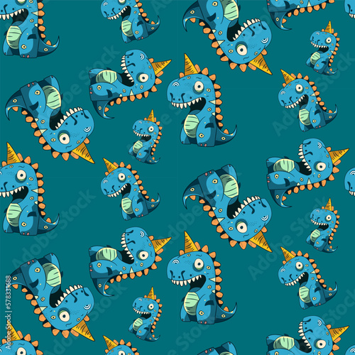 Vector seamless illustration cute dinosaur pattern © eLifeS