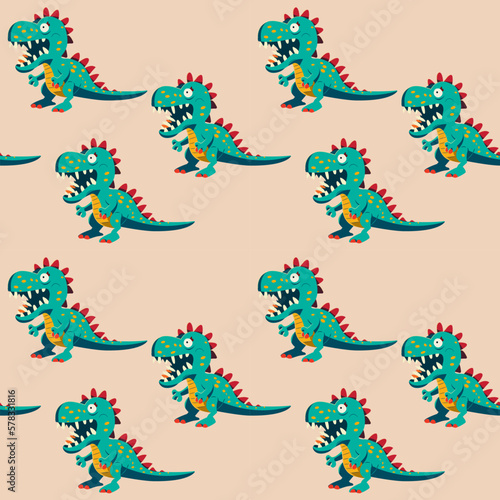 Fototapeta Naklejka Na Ścianę i Meble -  Vector seamless illustration cute dinosaur pattern
