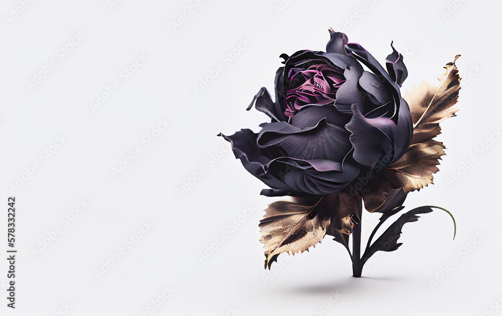 Banner with a decorative purple and gold rose. Created with Generative AI.