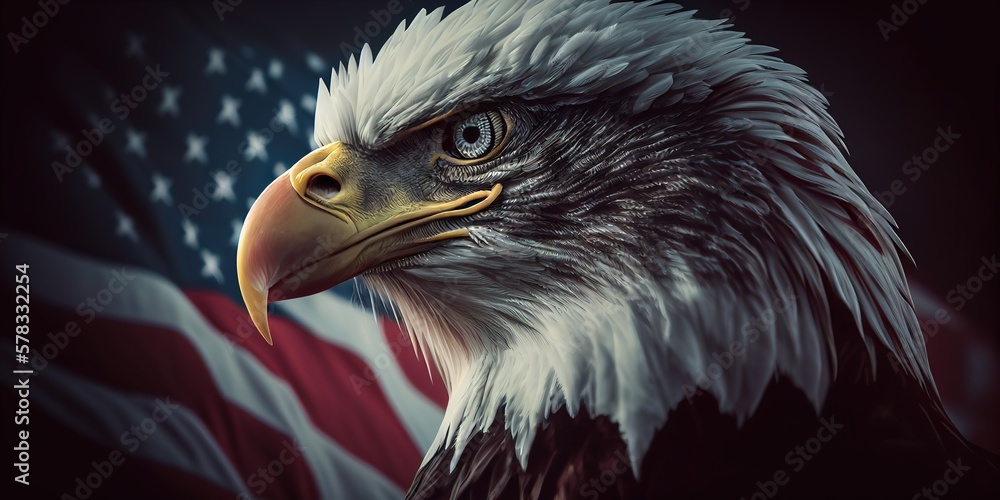 Fototapeta premium Eagle portrait on american flag