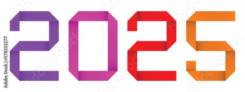 Vector concept or conceptual paper origami font forming the word 2025 isolated on white background as a metaphor for opportunity, better cooperation, progress and future