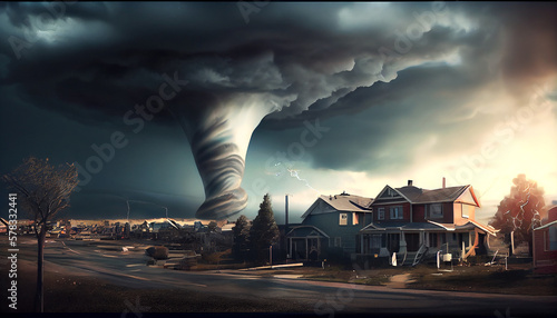 A tornado approaching a city, generative ai illustration creating a sense of danger and impending disaster