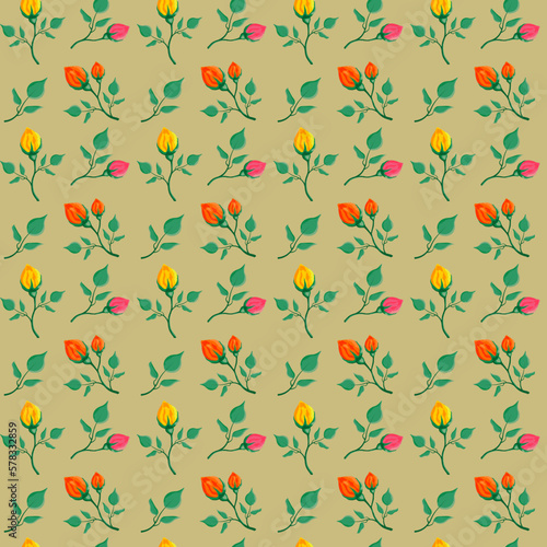 Floral pattern with yellow red and pink rose flowers  vector