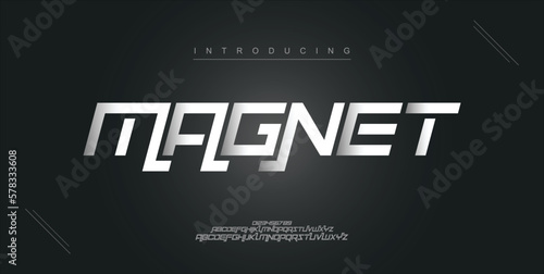 Magnet digital modern alphabet new font. Creative abstract urban, futuristic, fashion, sport, minimal technology typography. Simple vector illustration with number