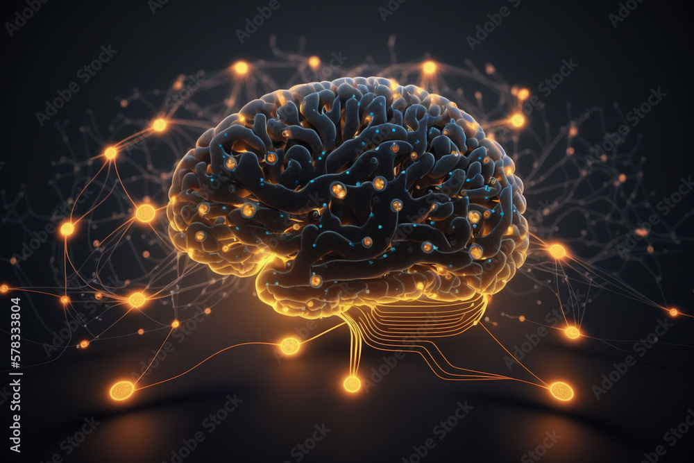 Human brain close-up powered by Bitcoin, Generative AI Stock ...
