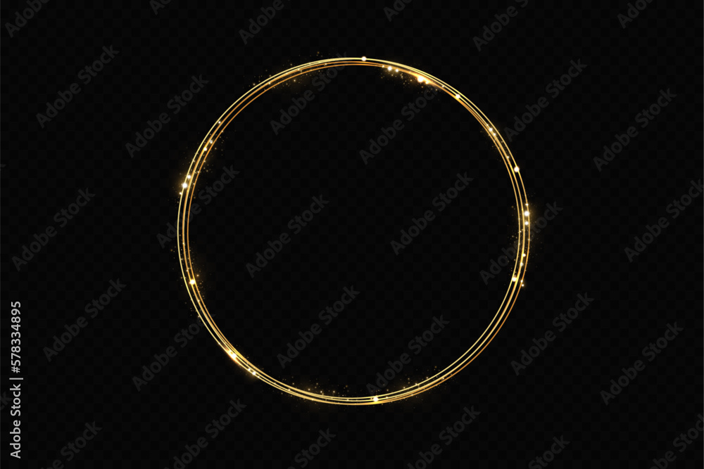 Abstract sparkling golden frame light effect on transparent background. Spark with ring glossy line. Abstract sparkling golden frame light effect on transparent background. Spark with ring glossy line.