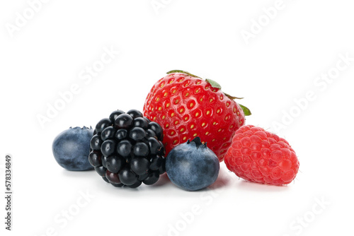 Group of fresh berries isolated on white background