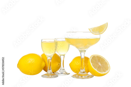 Bild auf Leinwand Limoncello, Italian lemon liqueur, isolated on white background