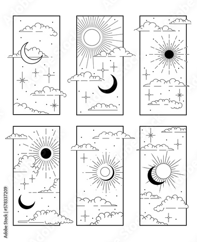 Illustrations of astrology elements with a sun and moon star