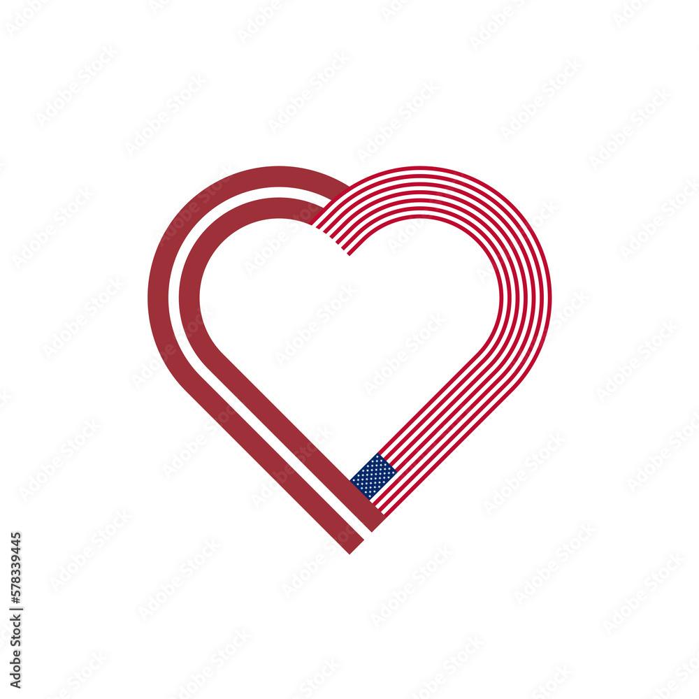unity concept. heart ribbon icon of latvia and united states flags. PNG