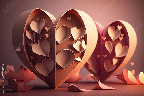 Pastel pink colors papper heart on the table