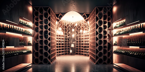 A beautiful wine cellar is filled to the brim with an abundance of bottles of wine - generative ai.