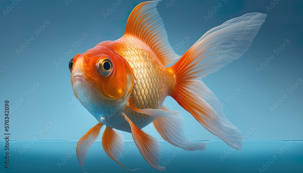 Beautiful goldfish swimming on blue gradient background, AI generative Beautiful goldfish swimming on blue gradient background, AI generative