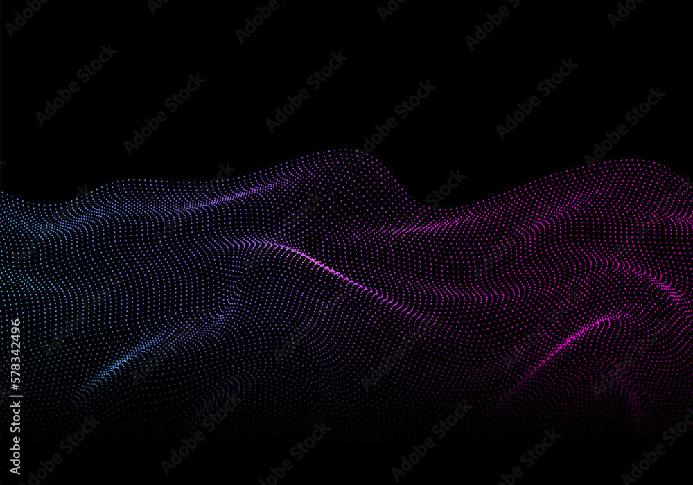 Glowing background with flowing particles. Sparkle particles of wave. Magic background. 3d abstract sci-fi user interface concept with gradient dots and lines. Glowing background with flowing particles. Sparkle particles of wave. Magic background. 3d abstract sci-fi user interface concept with gradient dots and lines.