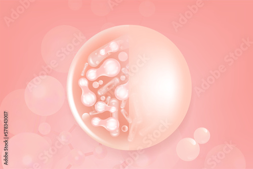 Probiotic and Hyaluronic acid skin solutions ad, pink collagen, and vitamin serum drop with cosmetic advertising background ready to use illustration vector.