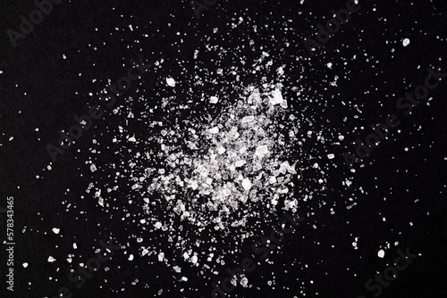 Macro crystals of salt on a black background. Extra close up.