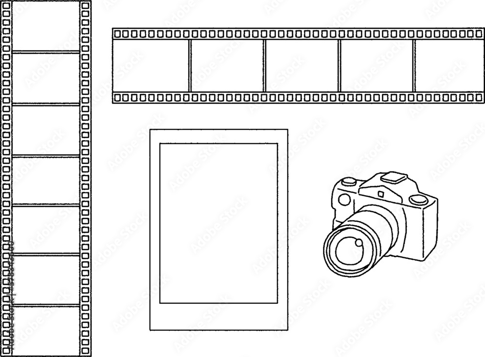 シンプルなタッチ 写真のフィルムとカメラのイラストレーションセット シンプルなタッチ 写真のフィルムとカメラのイラストレーションセット