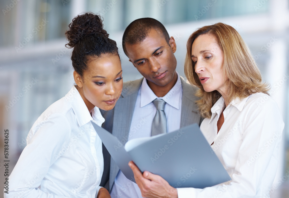 Business people going through documents. Portrait of multi racial business people going through documents at office. Business people going through documents. Portrait of multi racial business people going through documents at office.