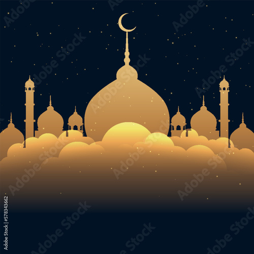 mosque shape above clouds eid mubarak background

