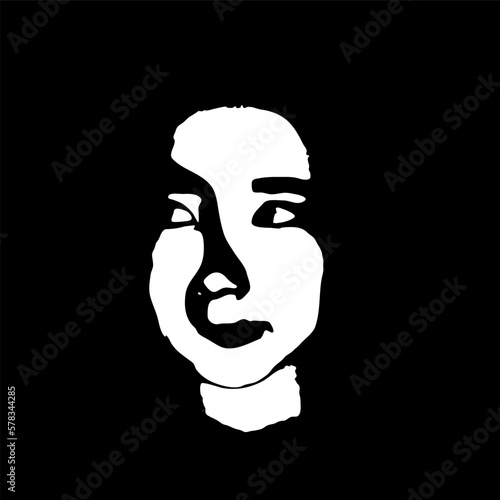 Graffiti stencil face. Little baby girl face stencil on a black background. Vector art