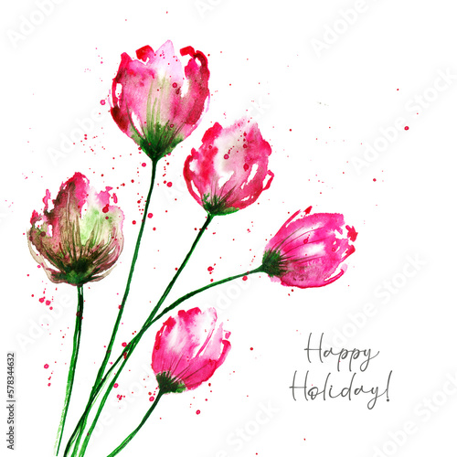 Greeting card with tulips in sketch style