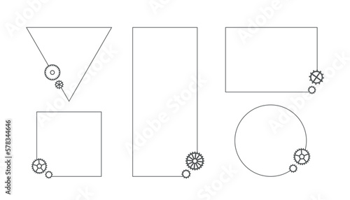 Vector steampunk vintage outline frame sign, poster illustration of rusty grunge collage, cogs, dark metal elements, wheels, gears