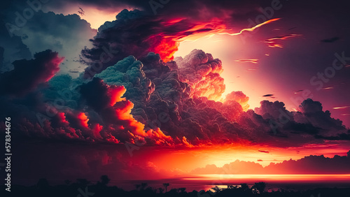 Dramatic sunset sky background with dark clouds. Natural background. © v.senkiv