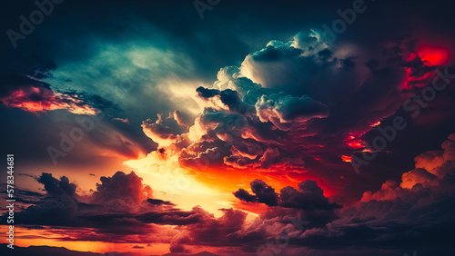 Dramatic sunset sky background with dark clouds. Natural background