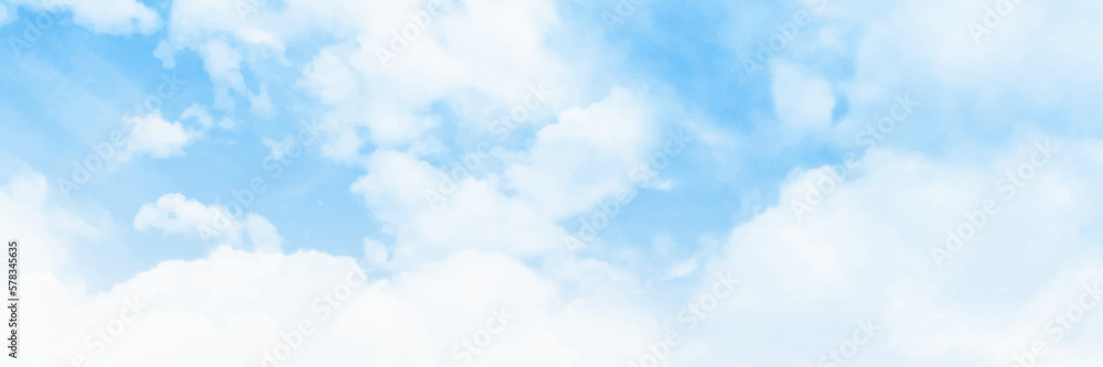 Panorama view white cloud with blue sky background. Beautiful views of blue sky, white clouds arranged randomly