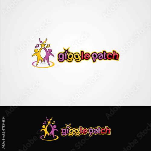 giggle pack purple, yellow and red colored logo design template