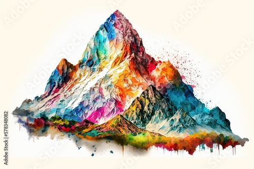 Colorful Mountain with White Background made with Generative AI