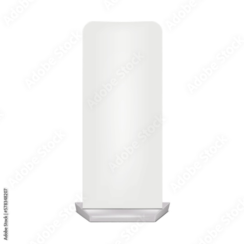 Freestanding panel sign with base vector mockup. Signage board, floor banner stand mock-up. Template for design