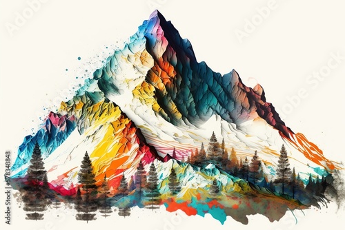 Beautiful Colorful Mountain With White Background - Generative AI