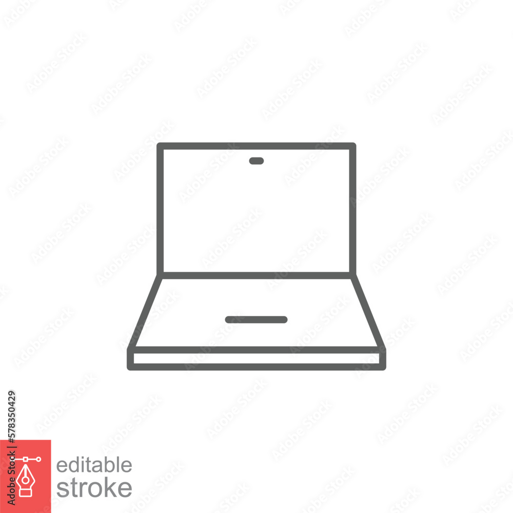 Laptop line icon. Linear symbol with thin outline. Notebook, computer, pc, desktop, portable device concept. Vector illustration isolated on white background. Editable stroke EPS 10.