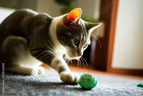 cat playing with a jade stone (AI Generated)