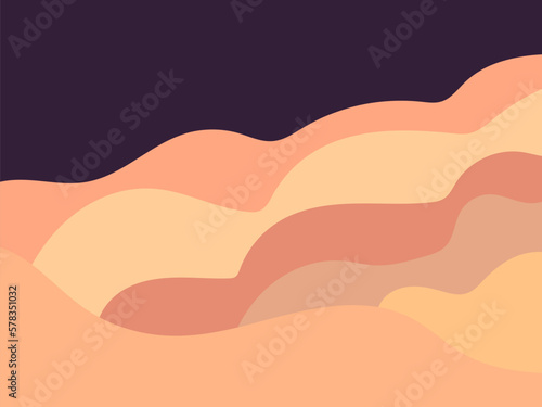 Night mountain landscape view, minimalistic flat style. Wavy landscape with boho style. Design for posters, banners, book covers and interior design. Modern mid-century decor. Vector illustration
