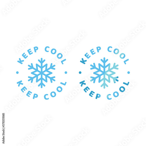 Keep cool vector label. Product stamp, refrigerated with snowflake. photo