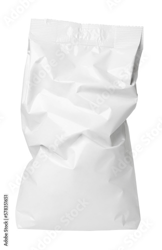 Crumpled blank paper bag package with creases isolated on transparent background