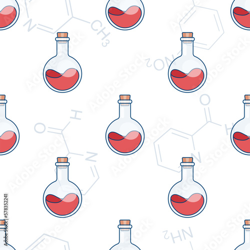 Seamless pattern with chemical flasks