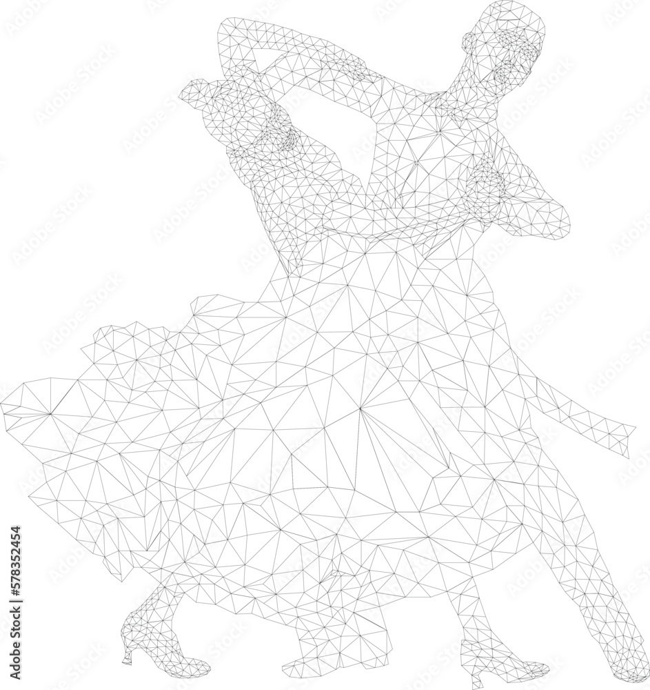 Fototapeta premium couple dancer dancing, grid triangles on white background, wireframe vector