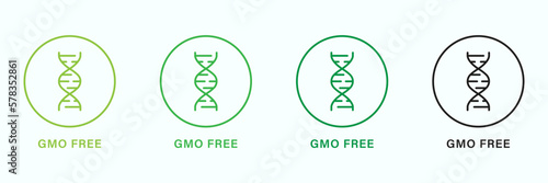 Gmo Free Outline Sign Set. Only Eco Natural Organic Product. Natural Healthy Food. Gmo Free Line Black and Green Icon. Not Genetically Modified Symbol. Isolated Vector Illustration