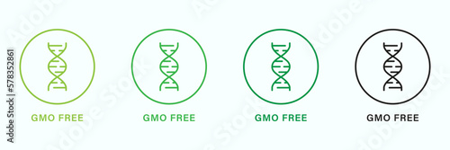Gmo Free Outline Sign Set. Only Eco Natural Organic Product. Natural Healthy Food. Gmo Free Line Black and Green Icon. Not Genetically Modified Symbol. Isolated Vector Illustration