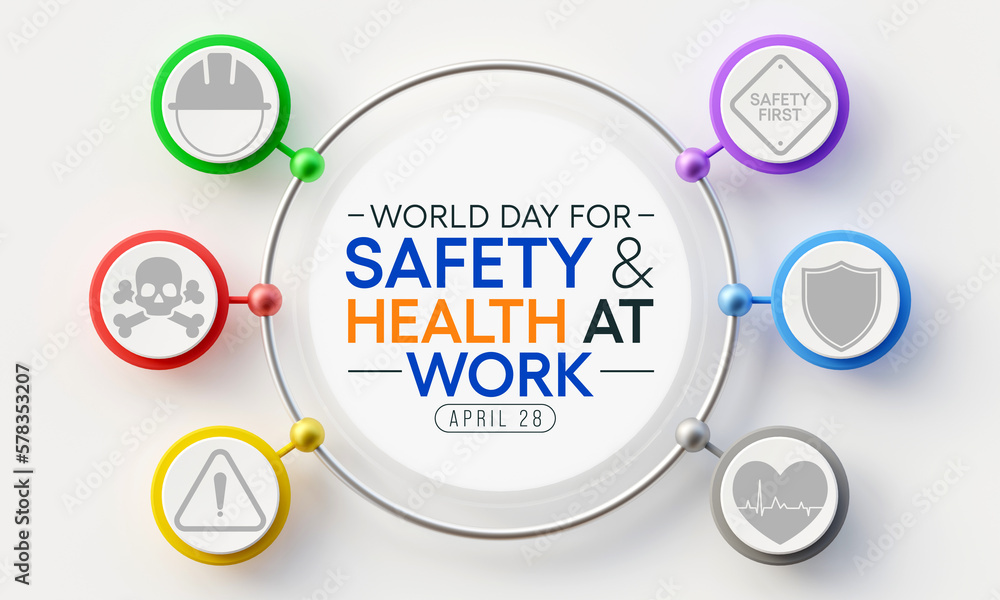 World day for safety and health at work observed each year on April 28th to promote the prevention of occupational accidents and diseases globally. 3D Rendering World day for safety and health at work observed each year on April 28th to promote the prevention of occupational accidents and diseases globally. 3D Rendering