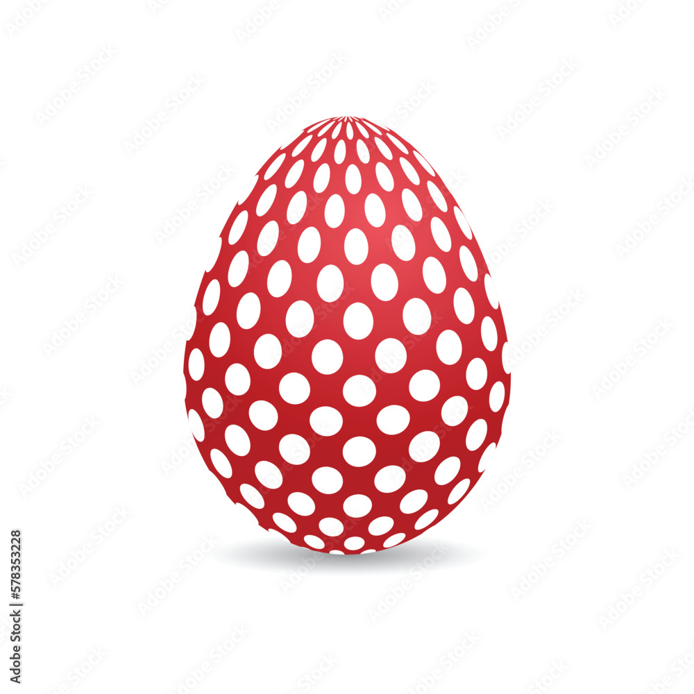 Easter Egg. Red polka dot holiday egg with shadow isolated on white. Flat. Vector illustration