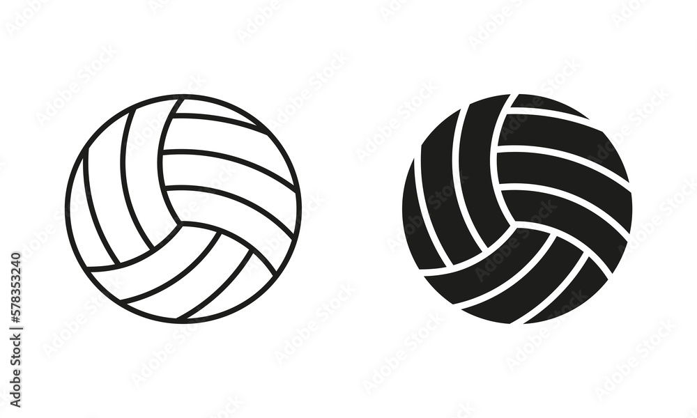 Volleyball Ball Black Silhouette and Line Icon Set. Ball for Play Sports Game Solid and Outline Symbol Collection on White Background. Isolated Vector Illustration