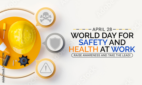 Photographie World day for safety and health at work observed each year on April 28th to promote the prevention of occupational accidents and diseases globally