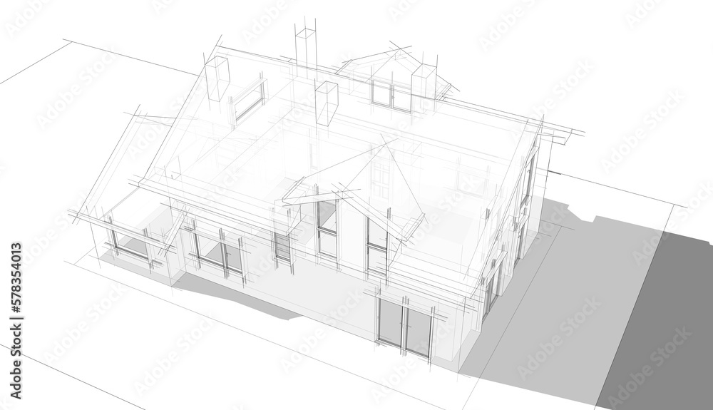 Sketch of a house 3d illustration